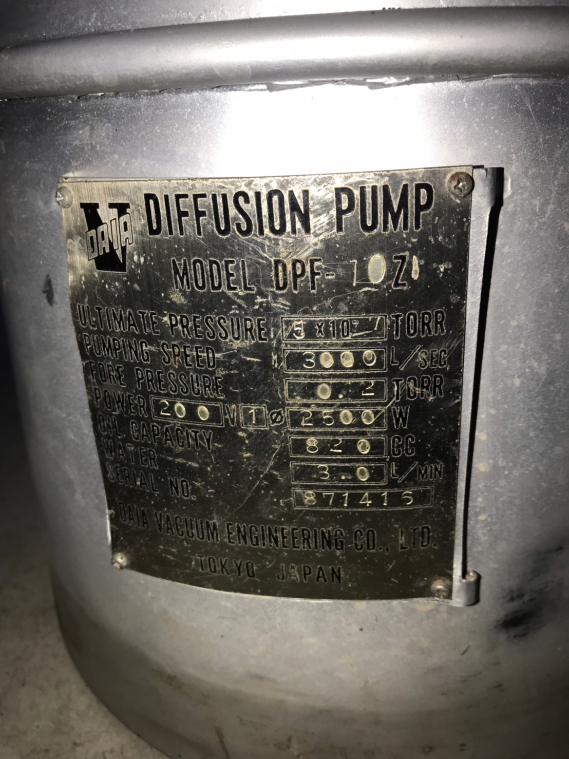 DIAVAC DPF-10Z OIL DIFFUSION PUMP image