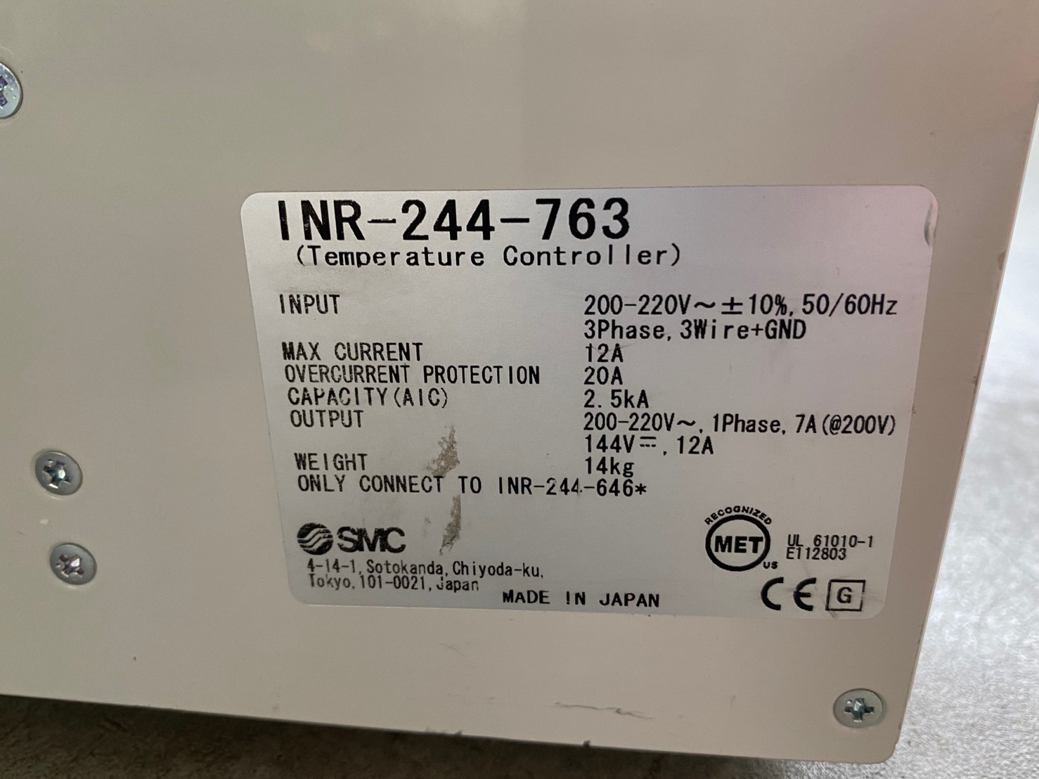 SMC INR-244-763 TEMPERATURE CONTROLLER THERMO-CON INR-244-646 image